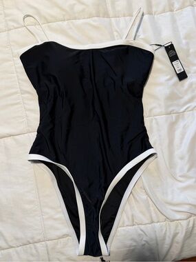 Fashion Nova Black One-Piece Swimsuit with White Trim